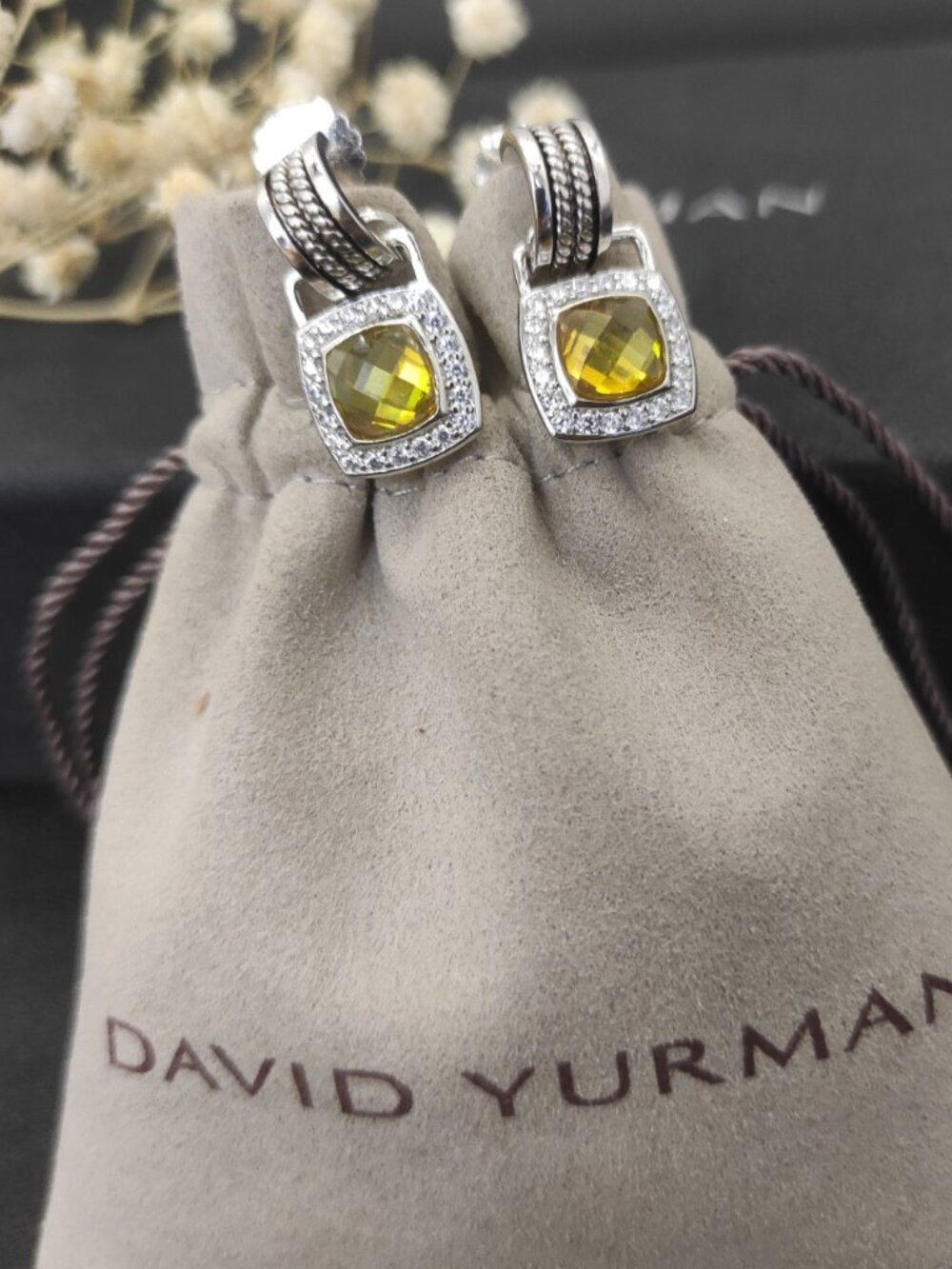 David Yurman 925 Silver Earrings with Original Pouch